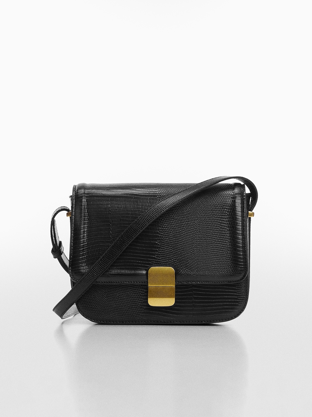 

MANGO Snakeskin Textured Structured Sling Bag, Black