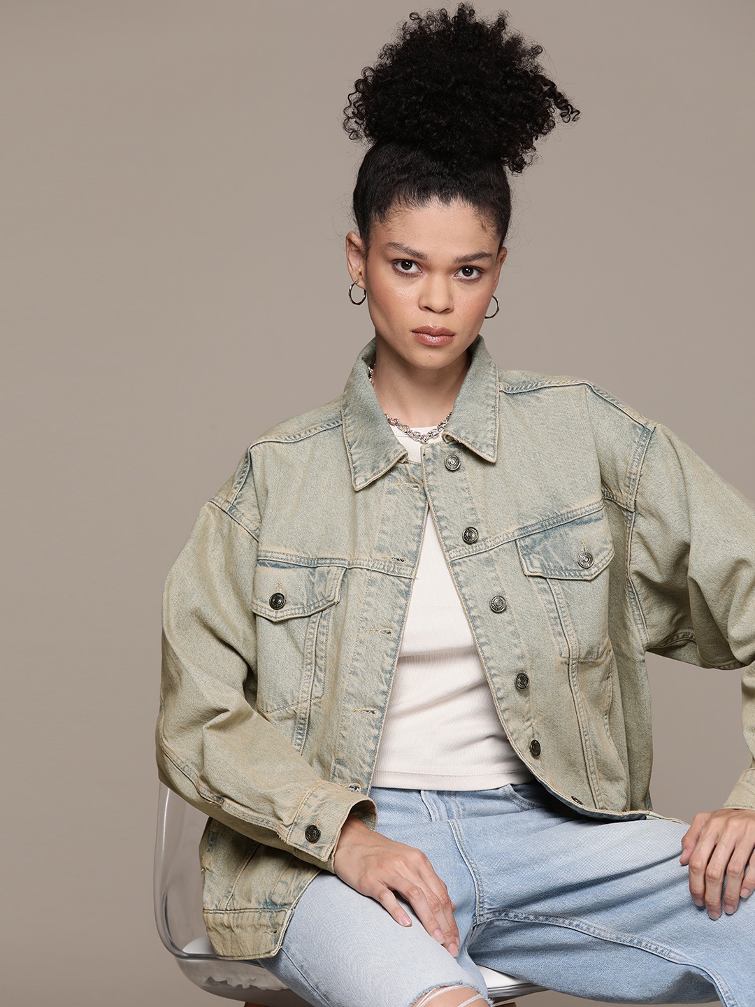 

MANGO Oversize Denim Jacket, Blue