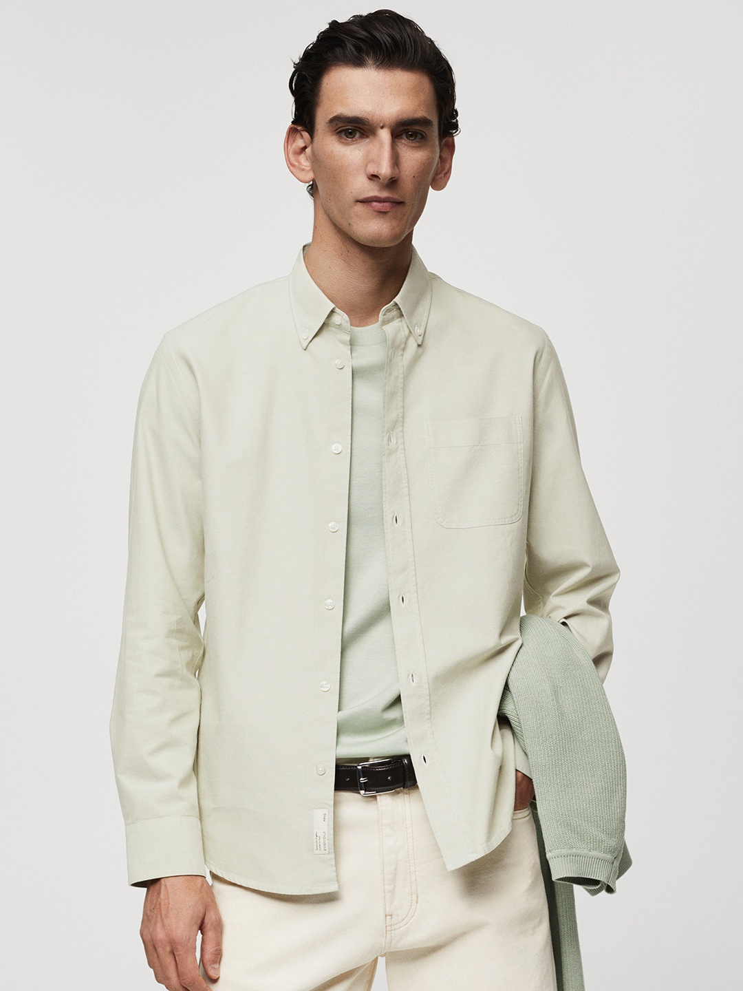 

MANGO MAN Regular Fit Oxford Cotton Casual Shirt, Green