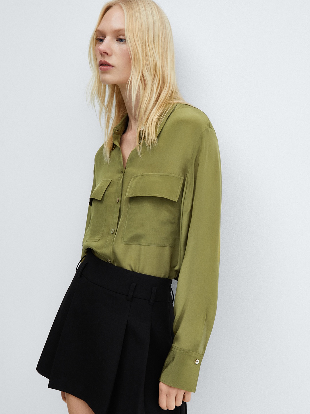 

MANGO Flap Pockets Flowy Shirt, Olive
