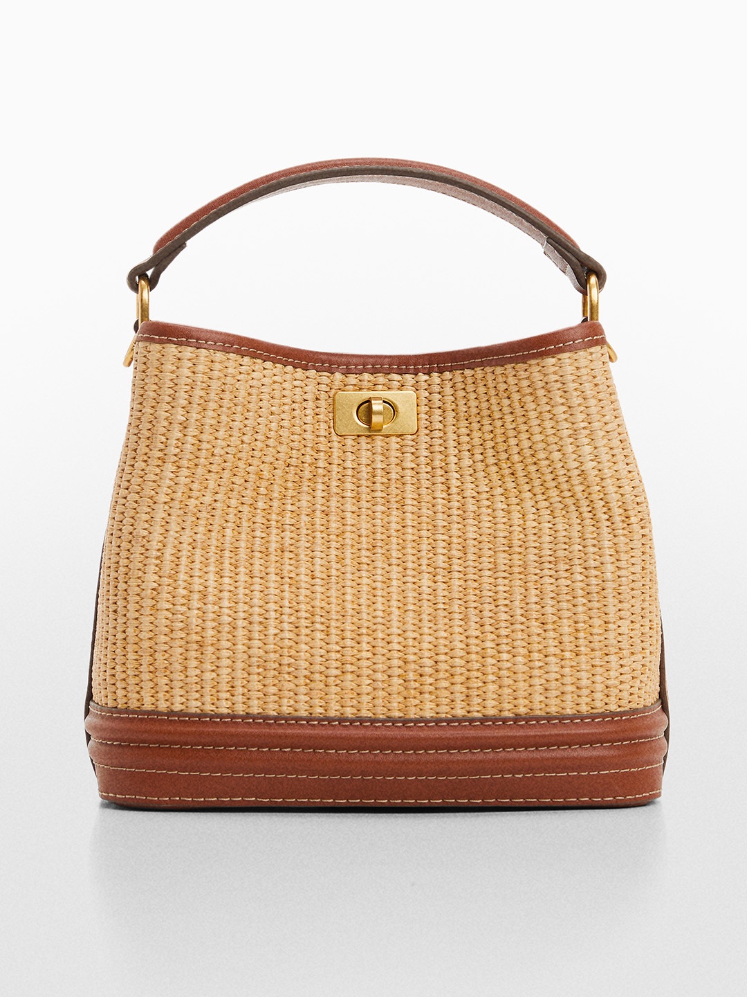 

MANGO Basket Weave Textured Structured Handheld Bag, Beige