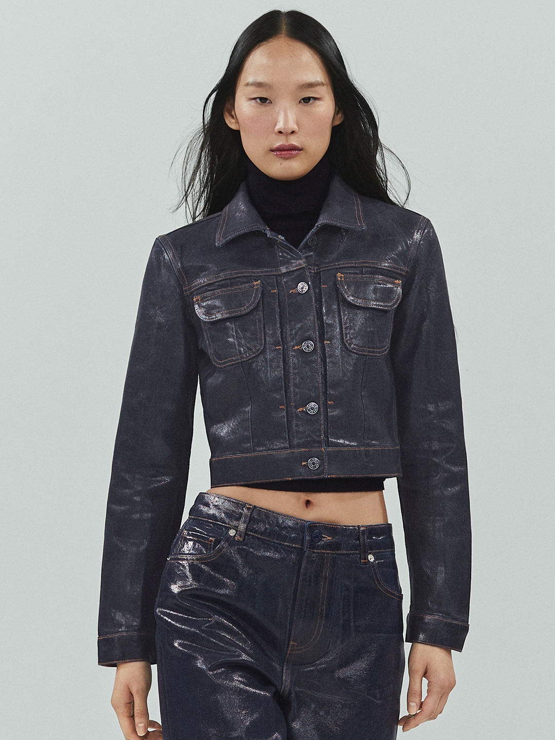 

MANGO Heritage Collection Foil Structured Denim Jacket, Navy blue