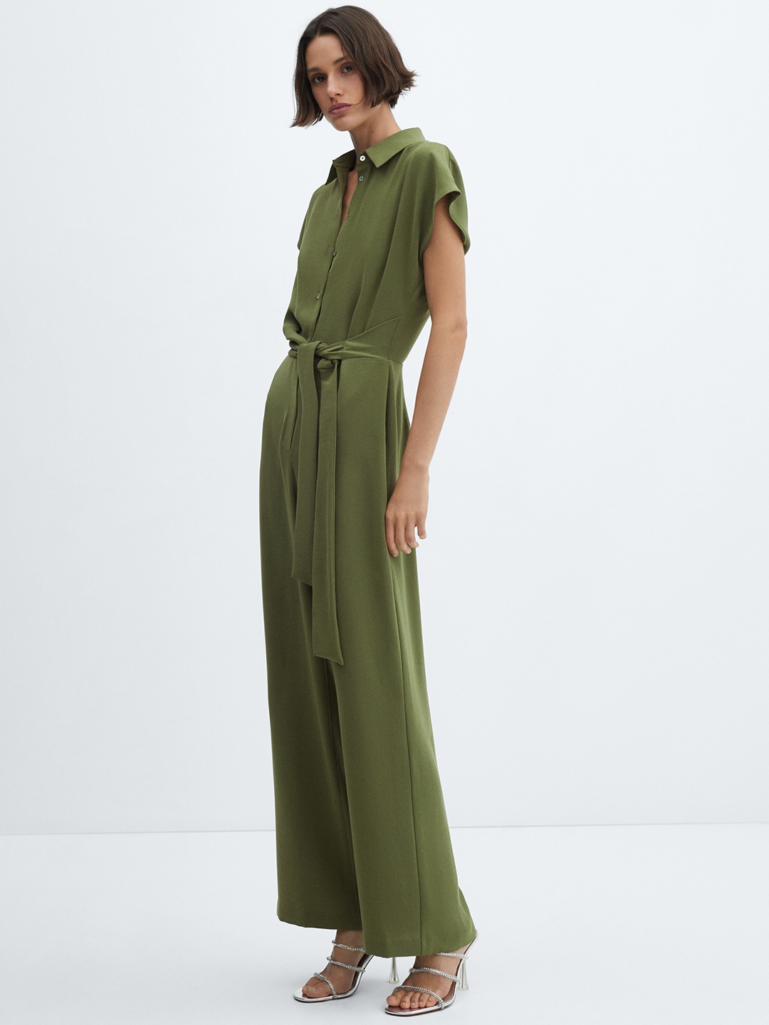 

MANGO Shirt Collar Basic Jumpsuit, Olive