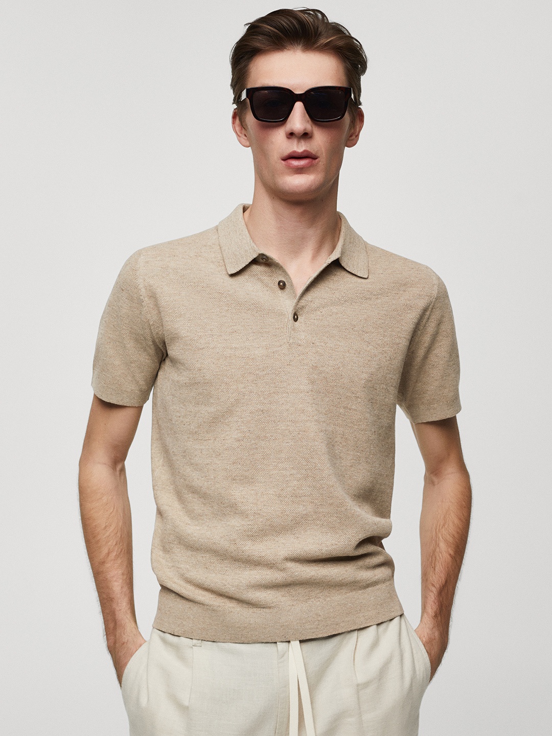 

MANGO MAN Men Polo Collar T-shirt, Beige