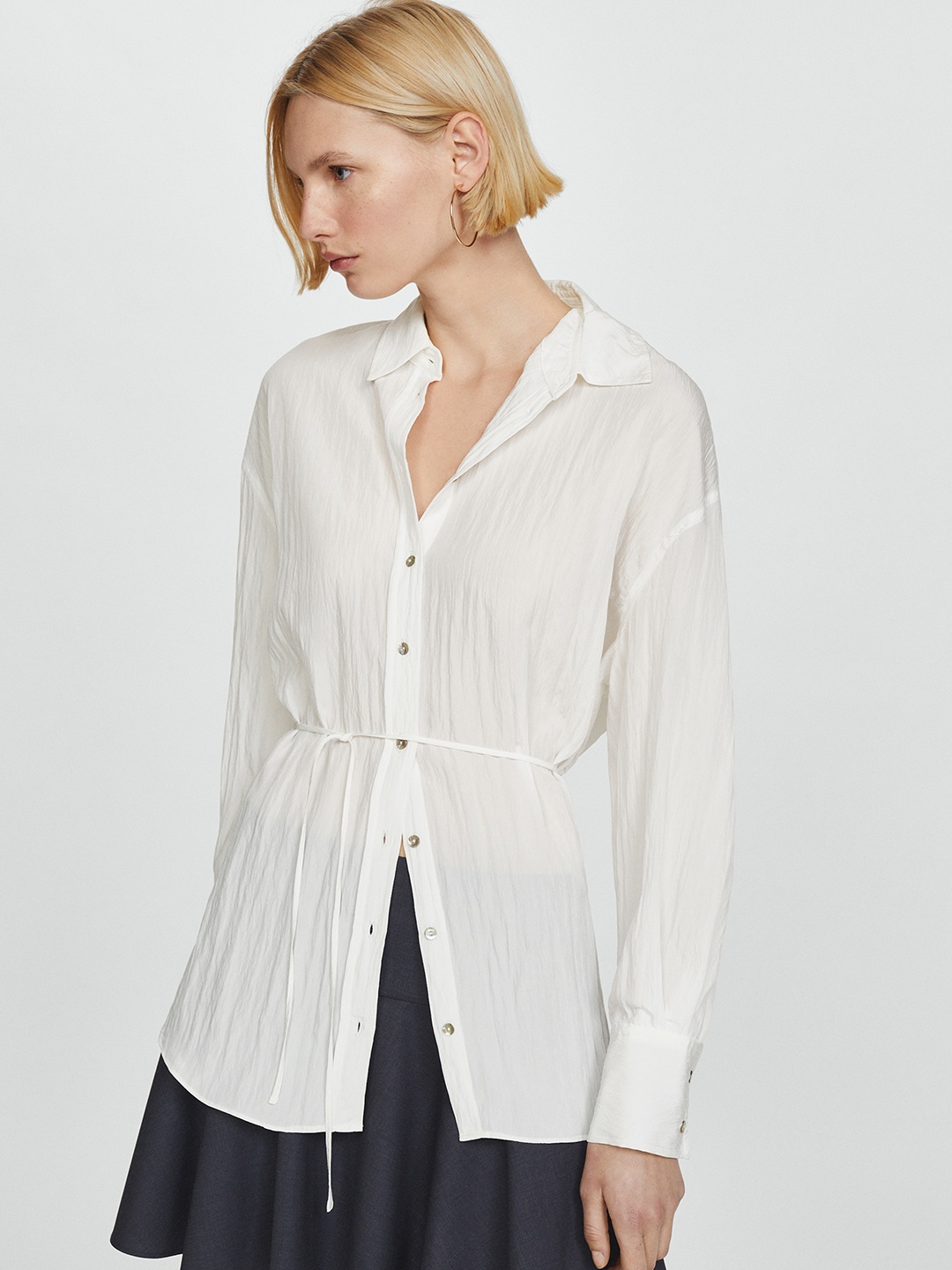 

MANGO Women Sheer Casual Shirt, White