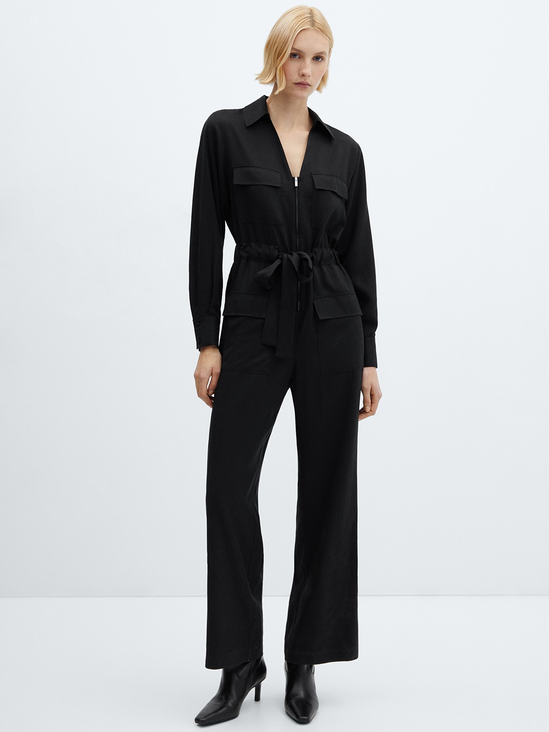 

MANGO Belted Basic Jumpsuit, Black