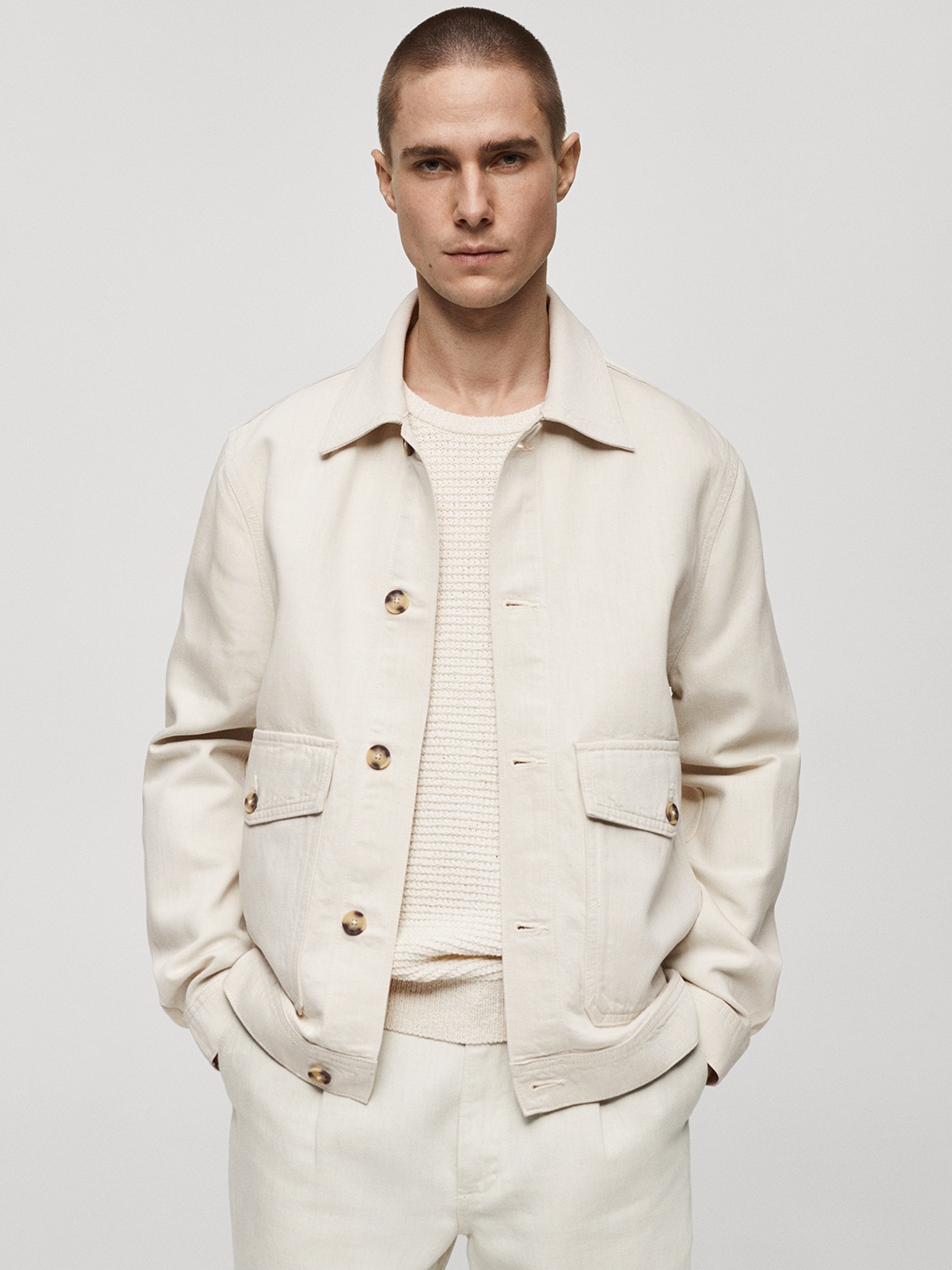 

MANGO MAN Cotton Linen Tailored Jacket, Beige