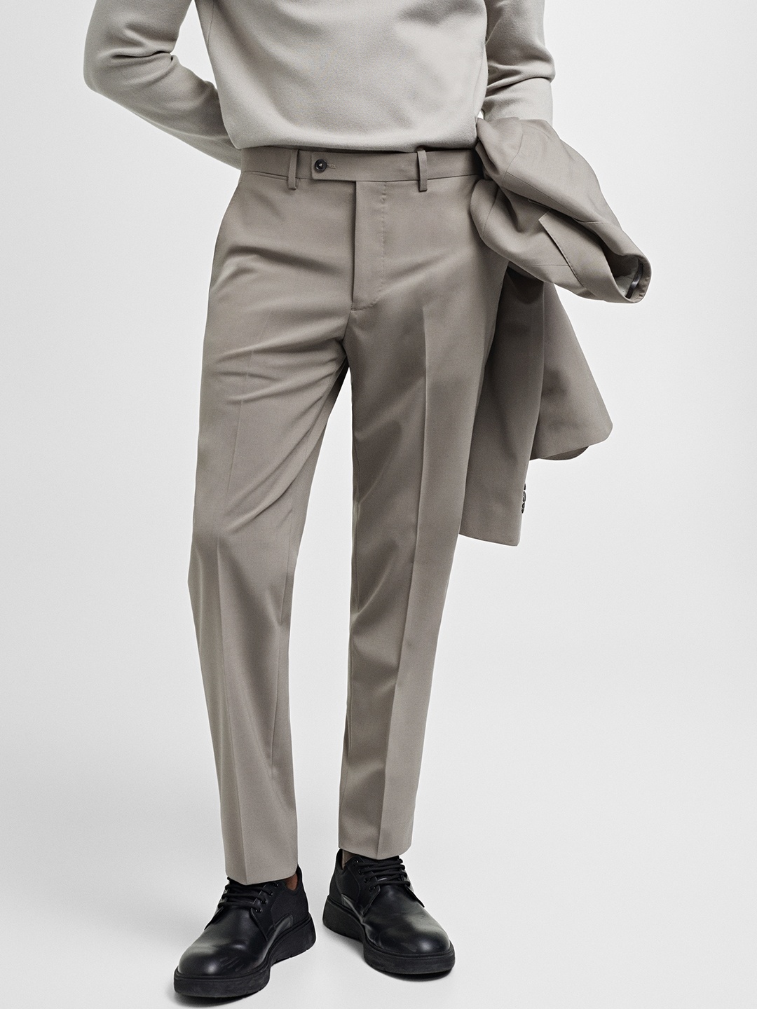 

MANGO MAN Slim Fit Formal Trousers, Grey