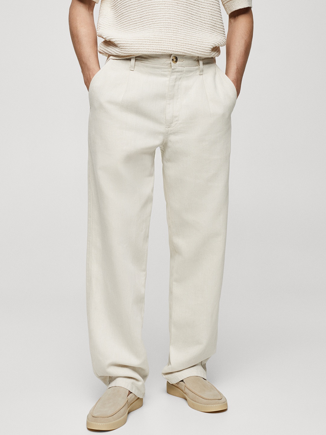 

MANGO MAN Cotton Linen Relaxed Fit Jeans, Off white