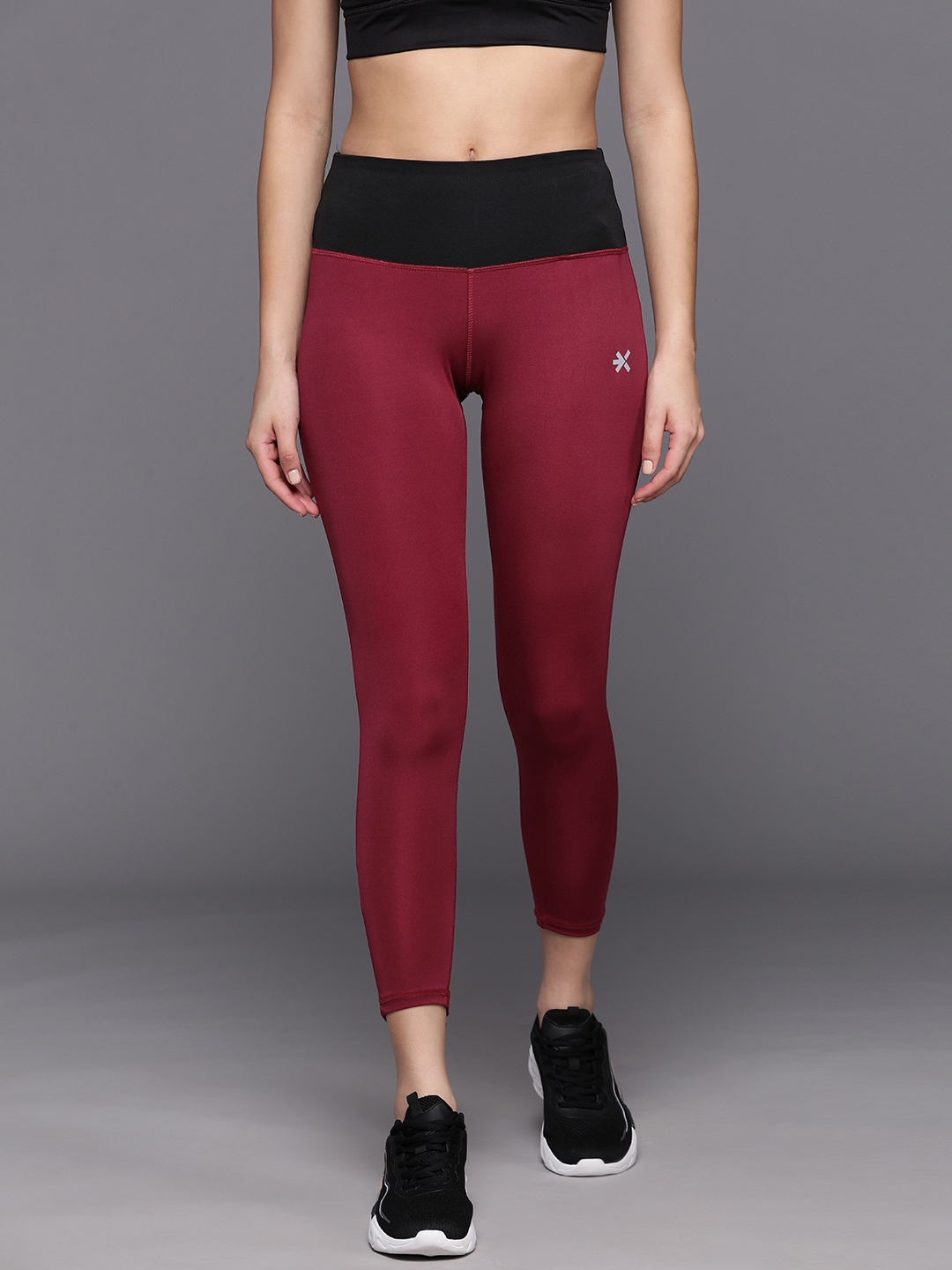 

HRX by Hrithik Roshan Women Colourblocked Cropped Running Tights, Maroon