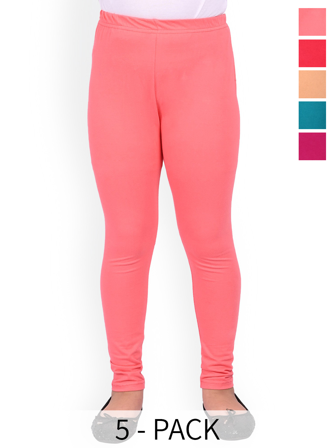 

BAESD Girls Pack Of 5 Slim Fit Churidar Length Leggings, Pink