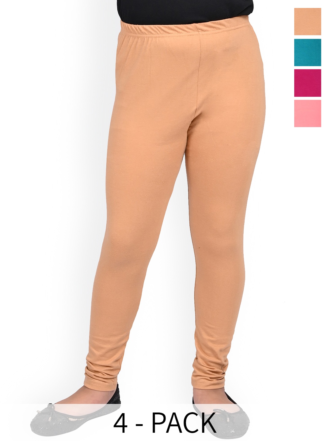 

BAESD Girls Pack Of 4 Slim Fit Churidar Length Leggings, Beige