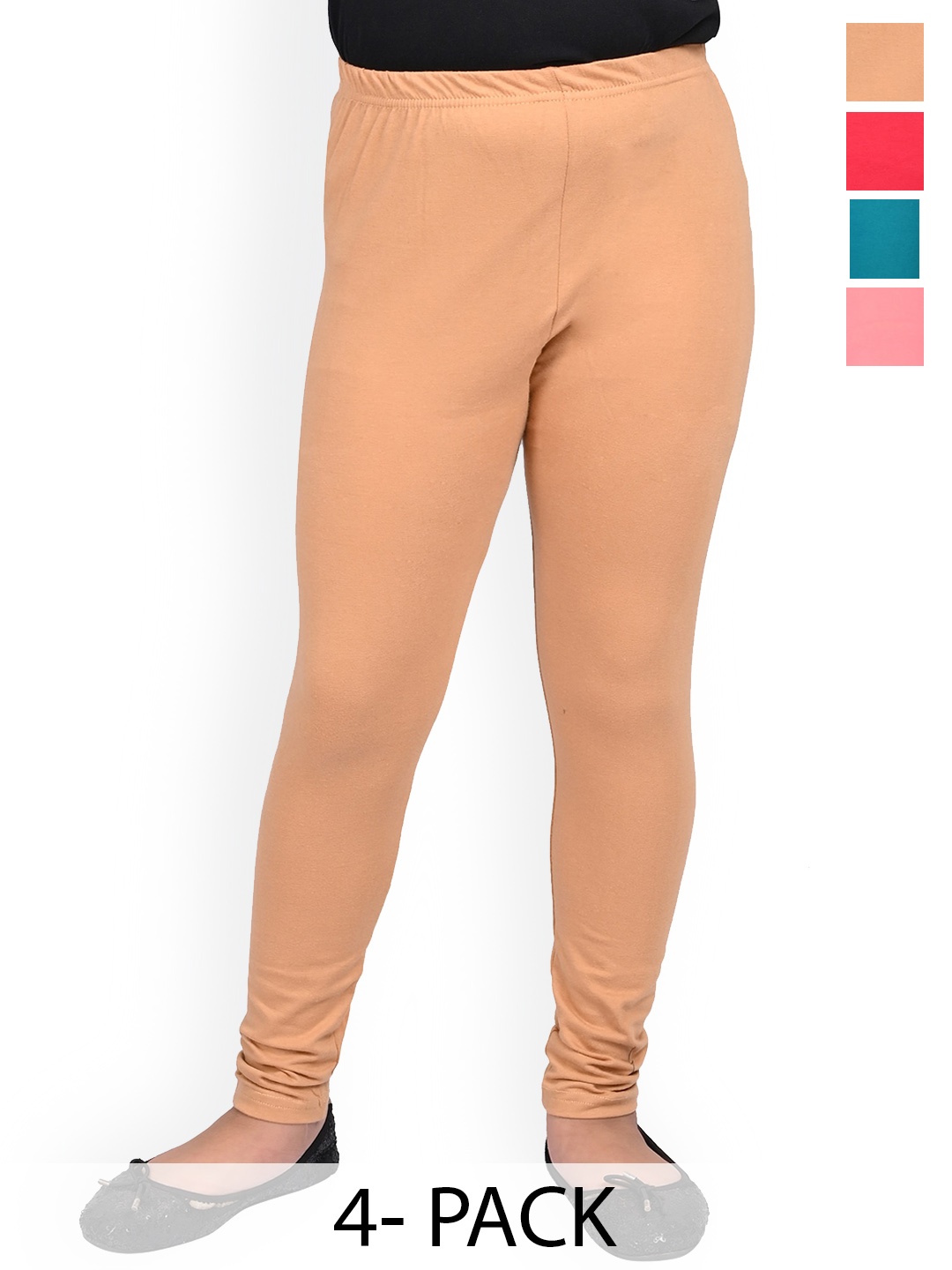

BAESD Girls Pack Of 4 Slim Fit Churidar Length Slip-On Leggings, Pink