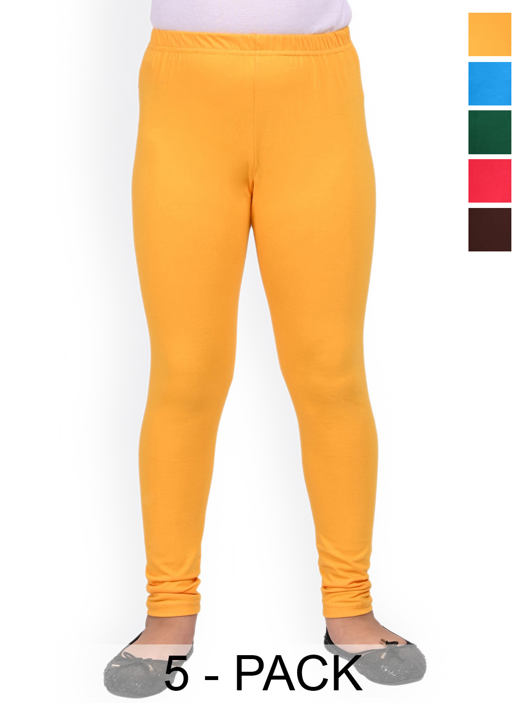 

BAESD Girls Pack Of 5 Slim Fit Churidar Length Leggings, Yellow