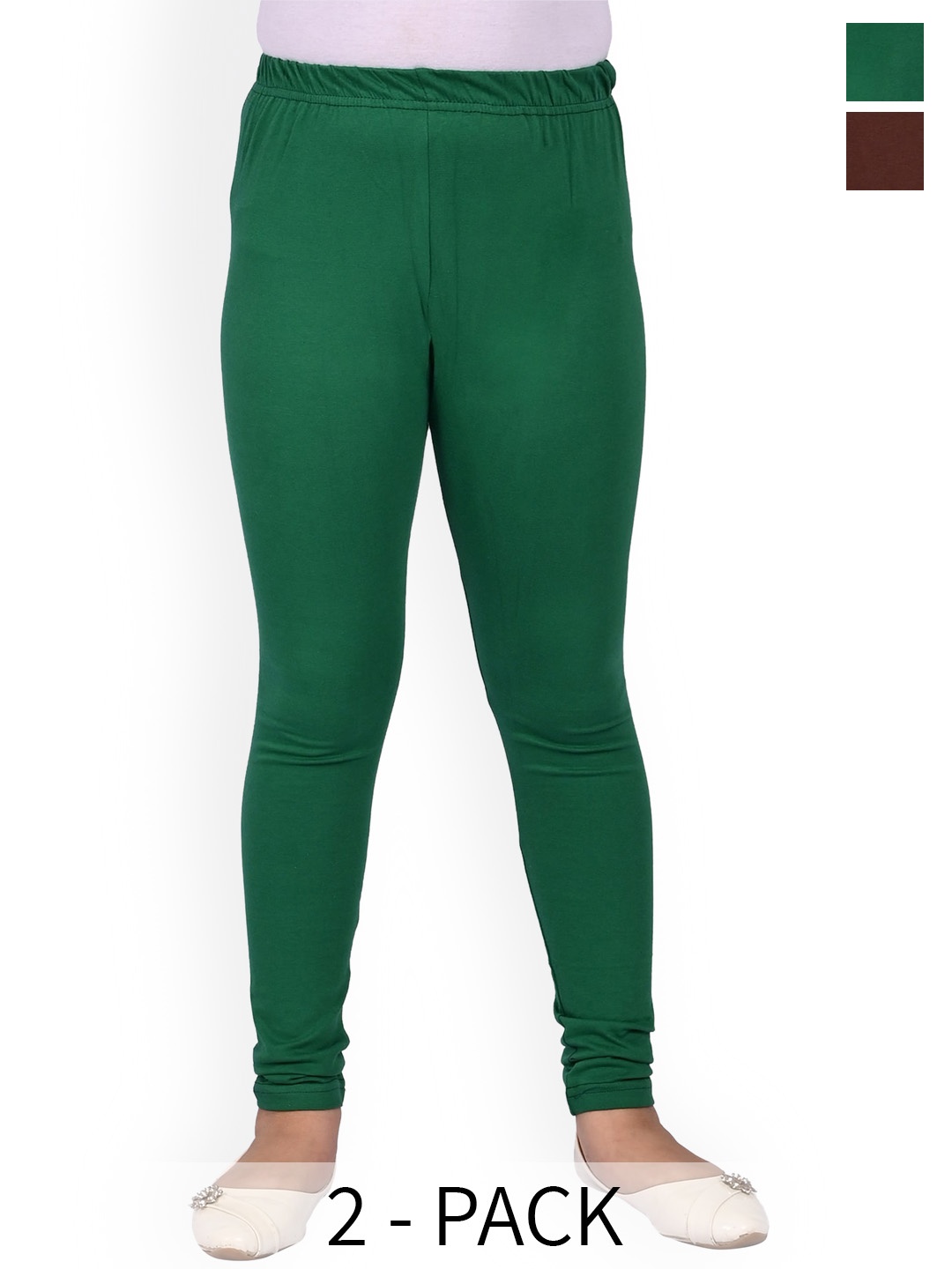 

BAESD Girls Pack Of 2 Slim Fit Churidar Length Leggings, Green