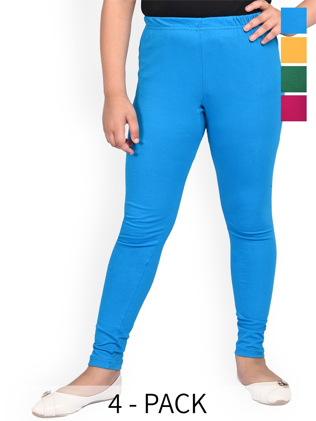 

BAESD Girls Pack Of 4 Slim Fit Churidar-Length Leggings, Yellow