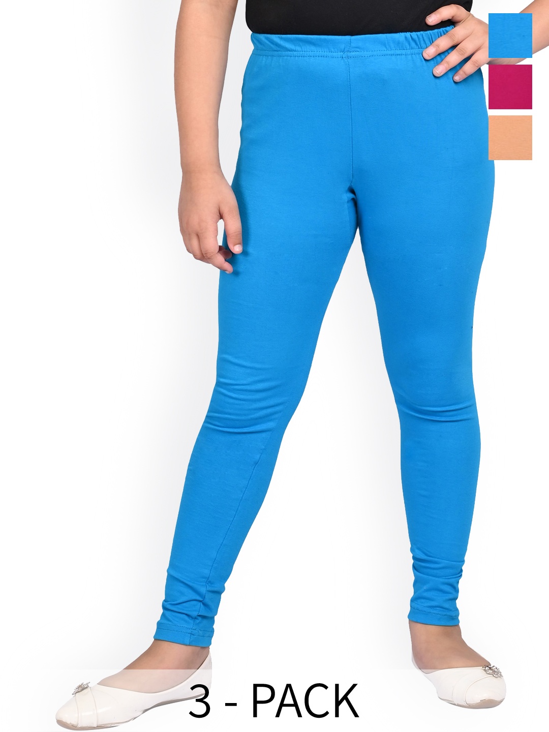 

BAESD Girls Pack Of 3 Slim Fit Churidar Length Leggings, Beige