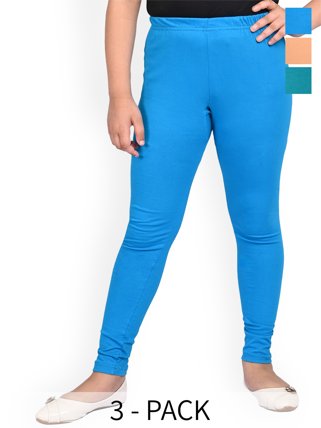 

BAESD Girls Pack Of 3 Slim Fit Churidar Length Leggings, Blue