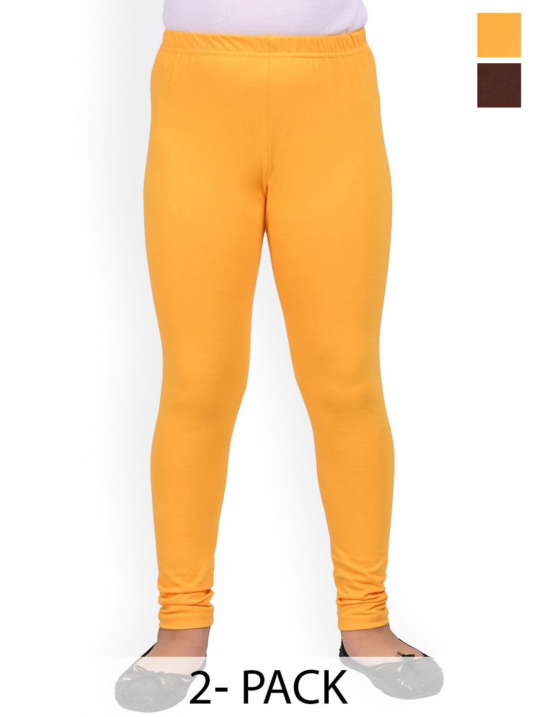 

BAESD Girls Pack Of 2 Slim-Fit Churidar Length Leggings, Yellow
