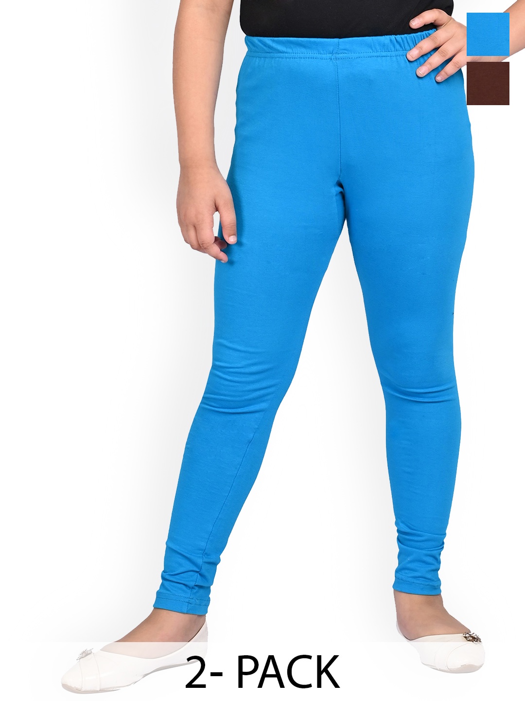 

BAESD Girls Pack Of 2 Slim Fit Churidar Length Leggings, Blue