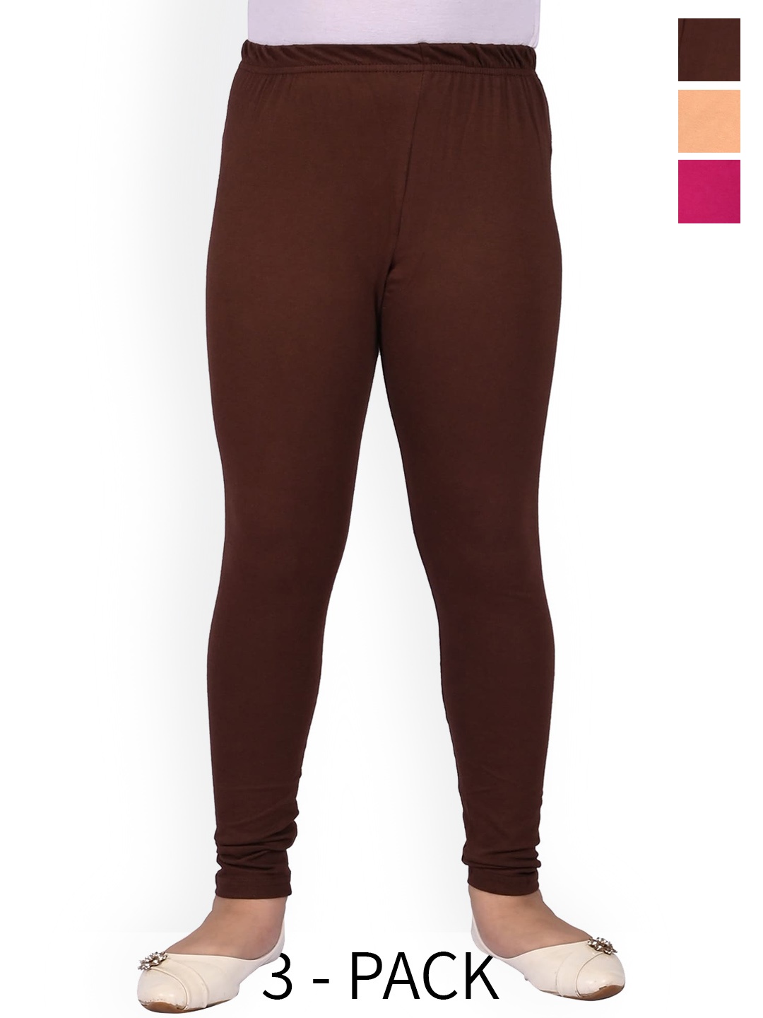 

BAESD Girls Pack Of 3 Slim Fit Churidar Length Leggings, Brown