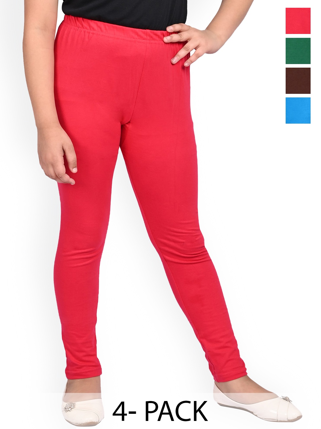 

BAESD Girls Pack Of 4 Slim Fit Churidar Length Leggings, Red
