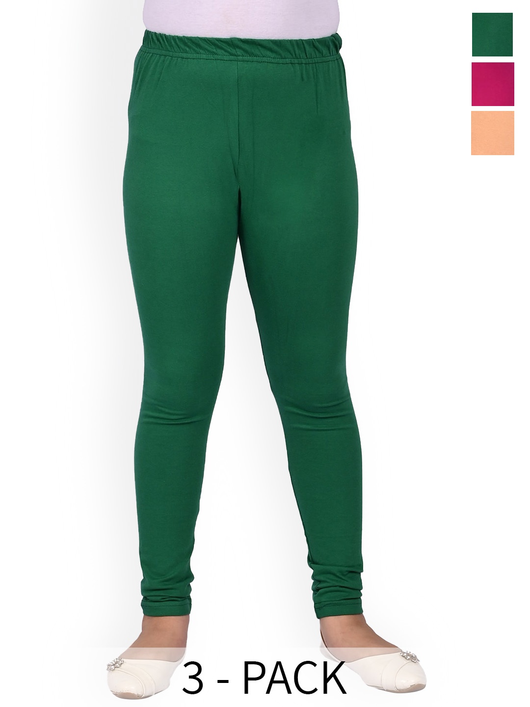 

BAESD Girls Pack Of 3 Slim Fit Churidar Length Leggings, Green