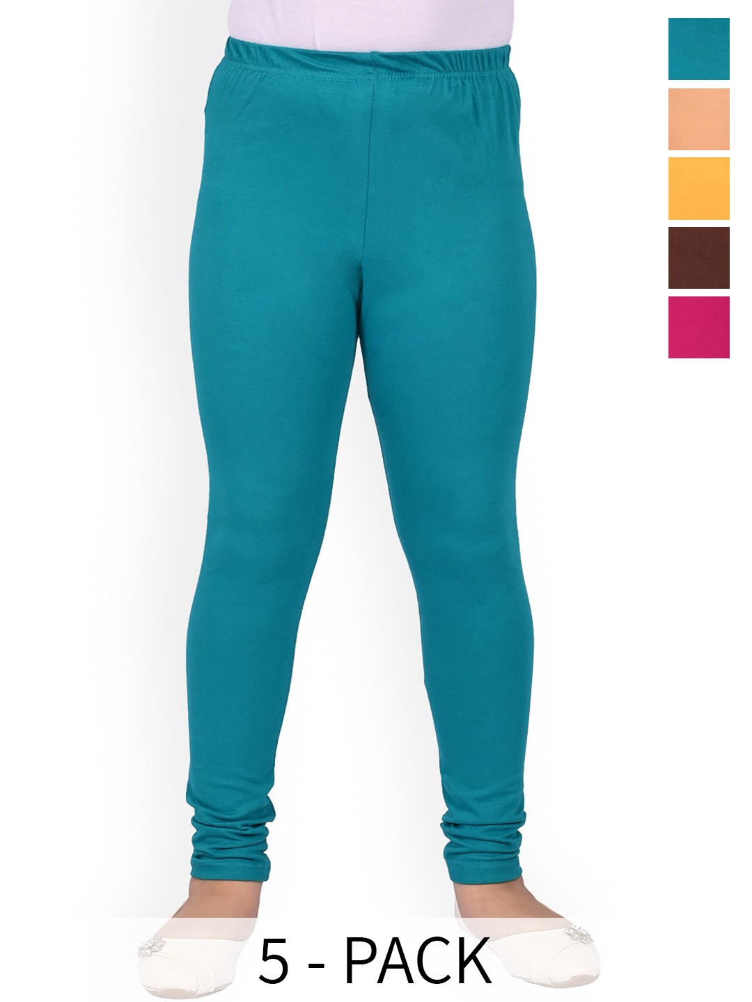 

BAESD Girls Pack Of 5 Slim Fit Churidar Length Leggings, Teal