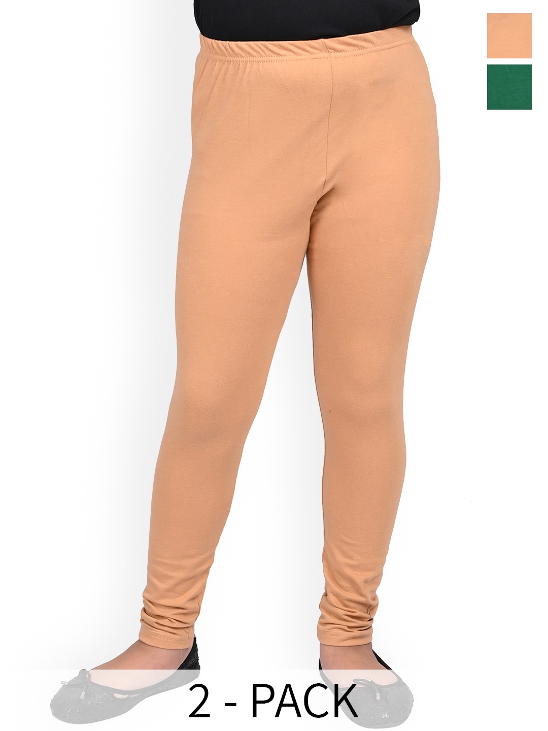 

BAESD Girls Pack Of 2 Slim Fit Churidar Length Leggings, Green