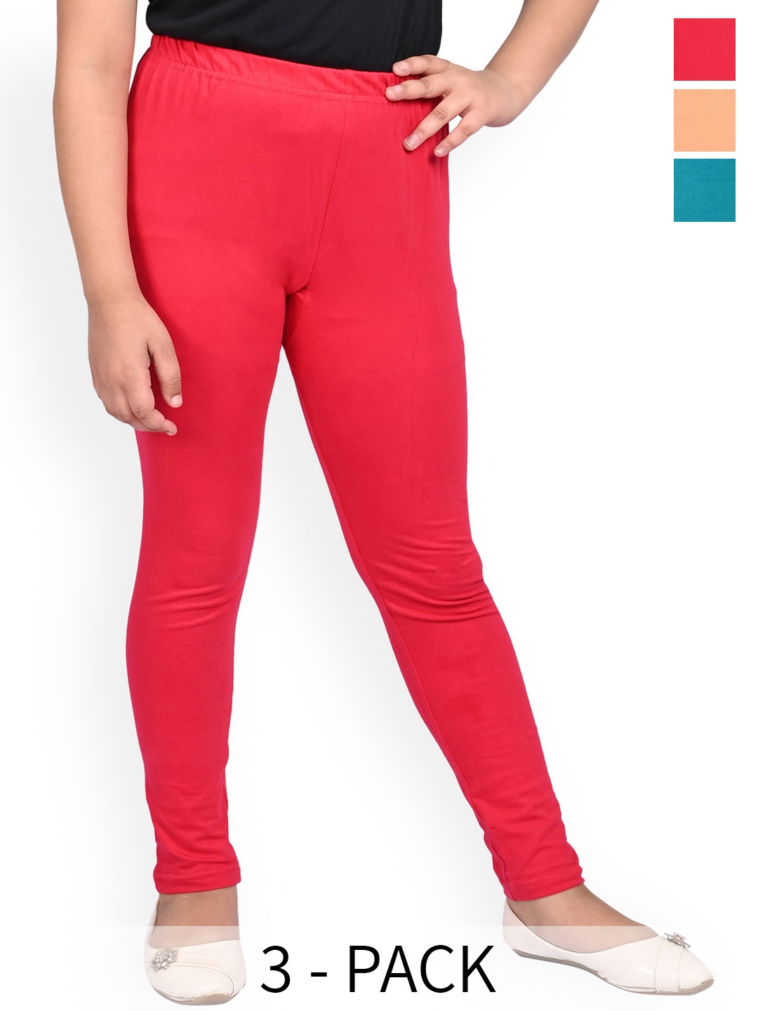 

BAESD Girls Pack Of 3 Slim-Fit Ankle-Length Leggings, Red