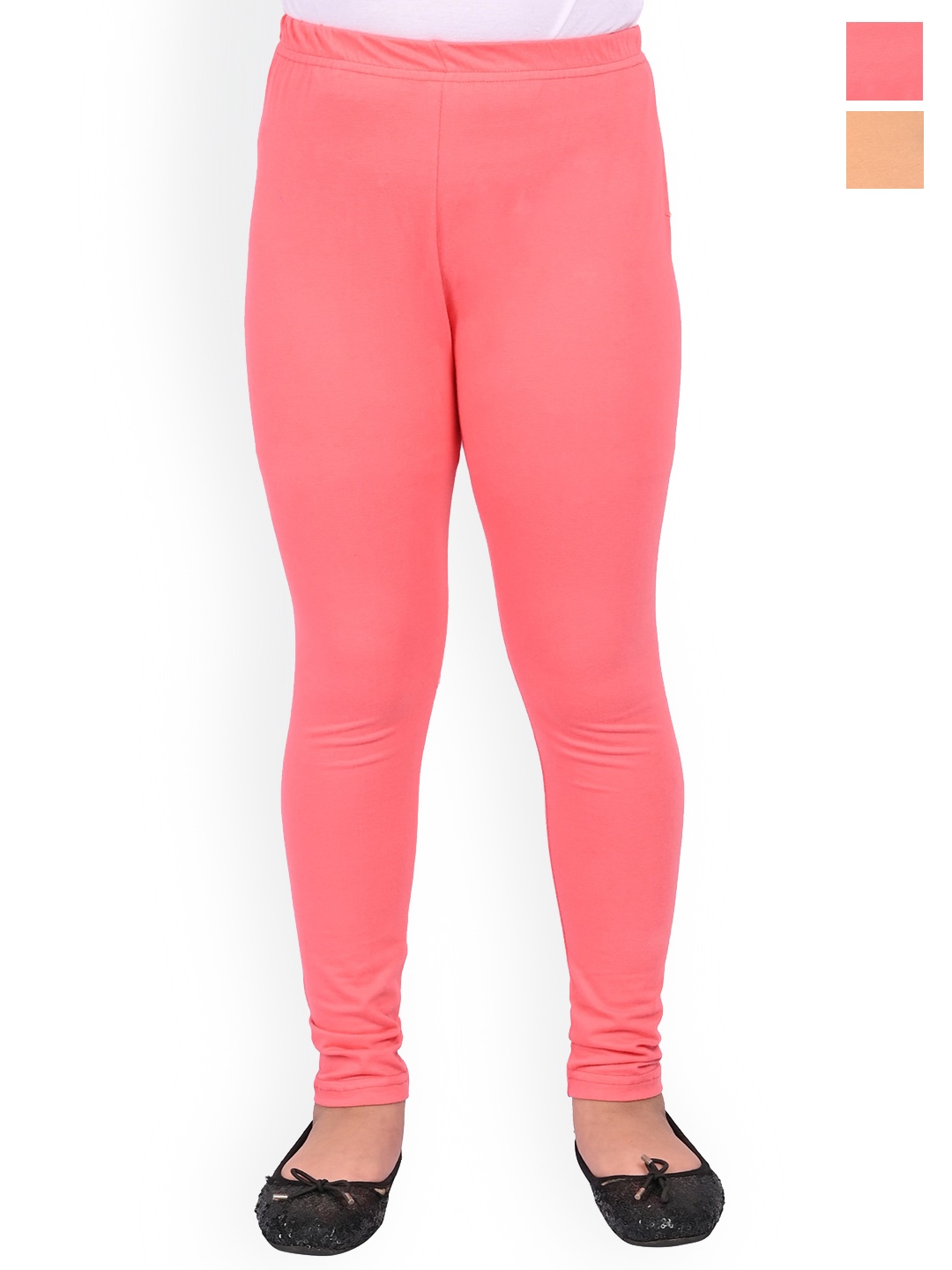 

BAESD Girls Pack Of 2 Slim Fit Churidar Length Leggings, Peach