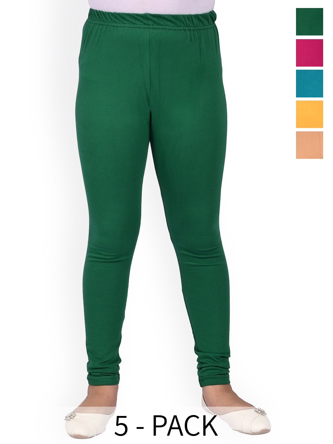

BAESD Girls Pack Of 5 Slim Fit Churidar Length Leggings, Green
