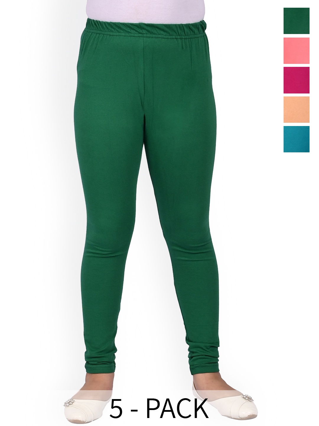

BAESD Girls Pack Of 5 Slim Fit Churidar Length Leggings, Green