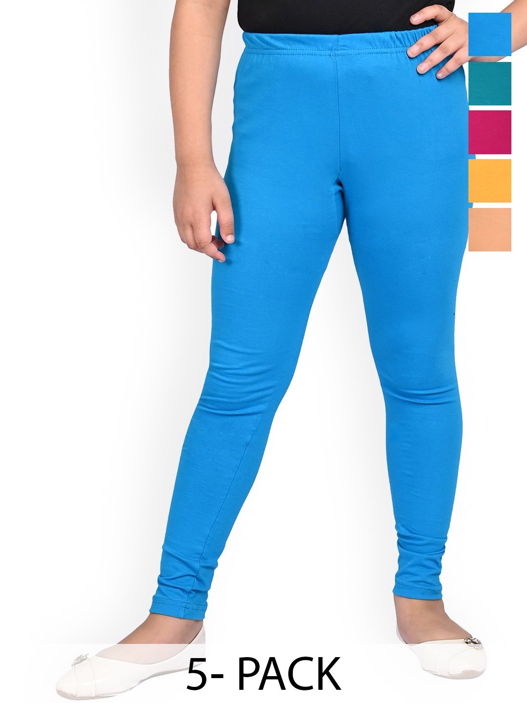 

BAESD Girls Pack Of 5 Slim-Fit Churidar Length Leggings, Yellow