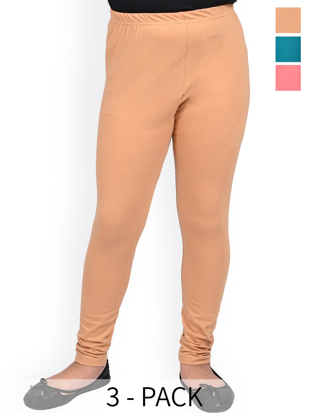 

BAESD Girls Pack Of 3 Slim-Fit Churidar Length Leggings, Beige