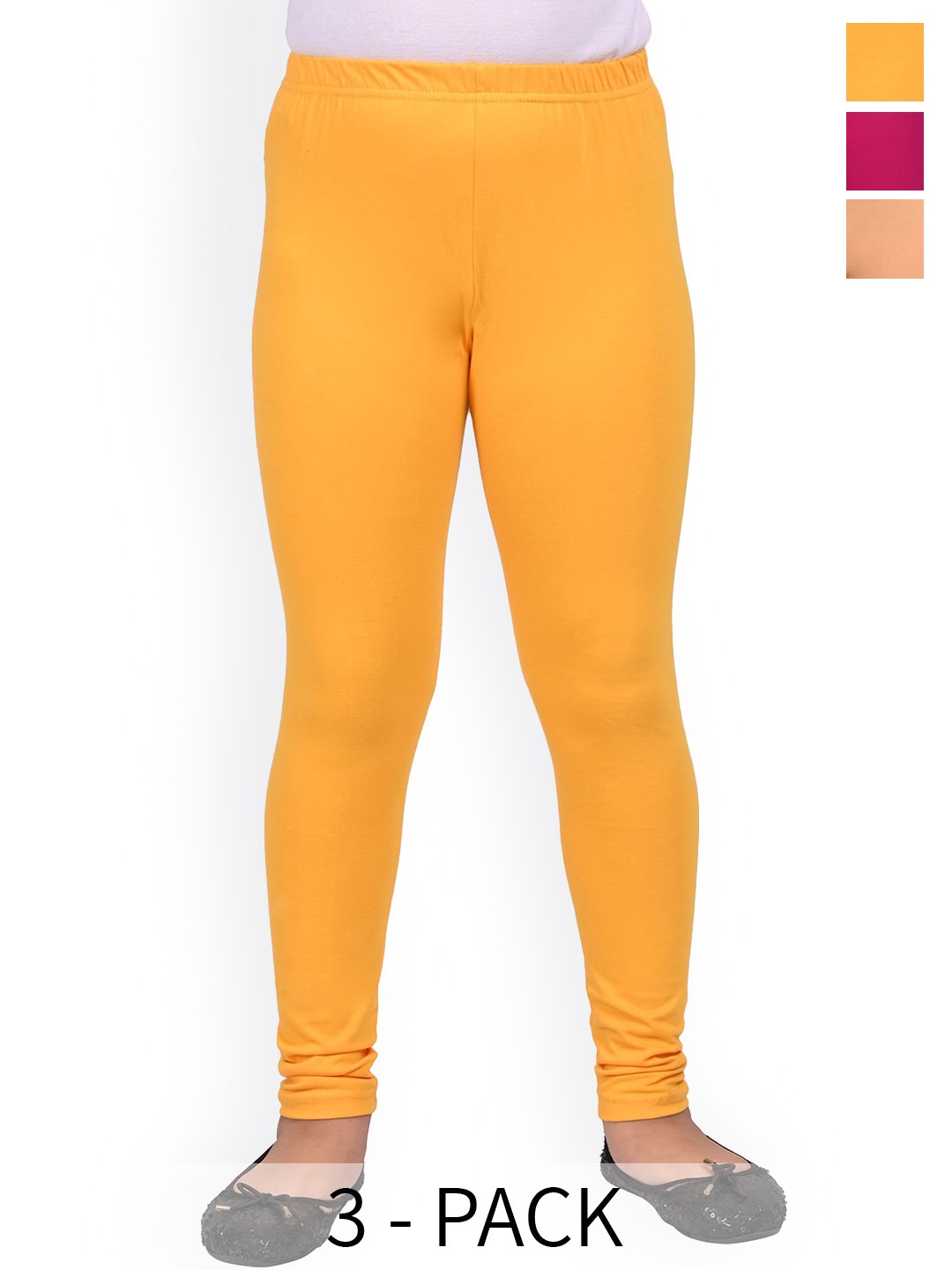 

BAESD Girls Pack Of 3 Slim Fit Churidar Length Leggings, Yellow