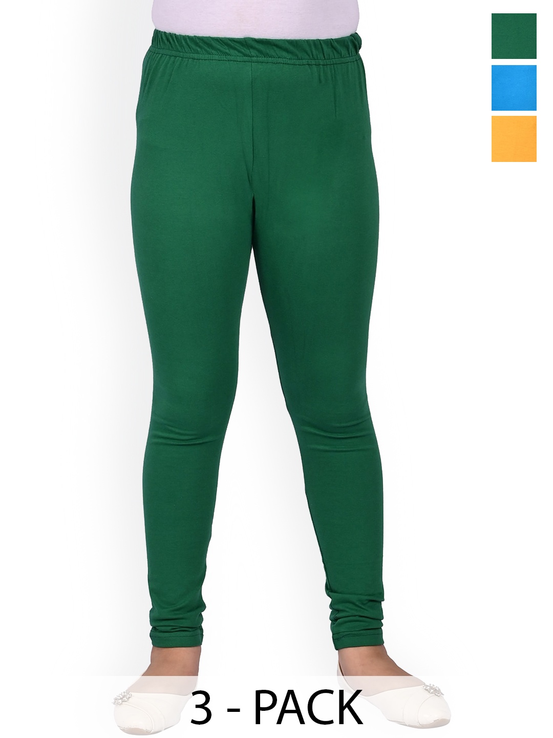 

BAESD Girls Pack Of 3 Slim-Fit Churidar-Length Leggings, Green