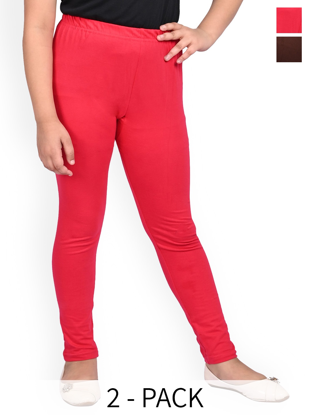 

BAESD Girls Pack Of 2 Slim Fit Churidar-Length Leggings, Burgundy
