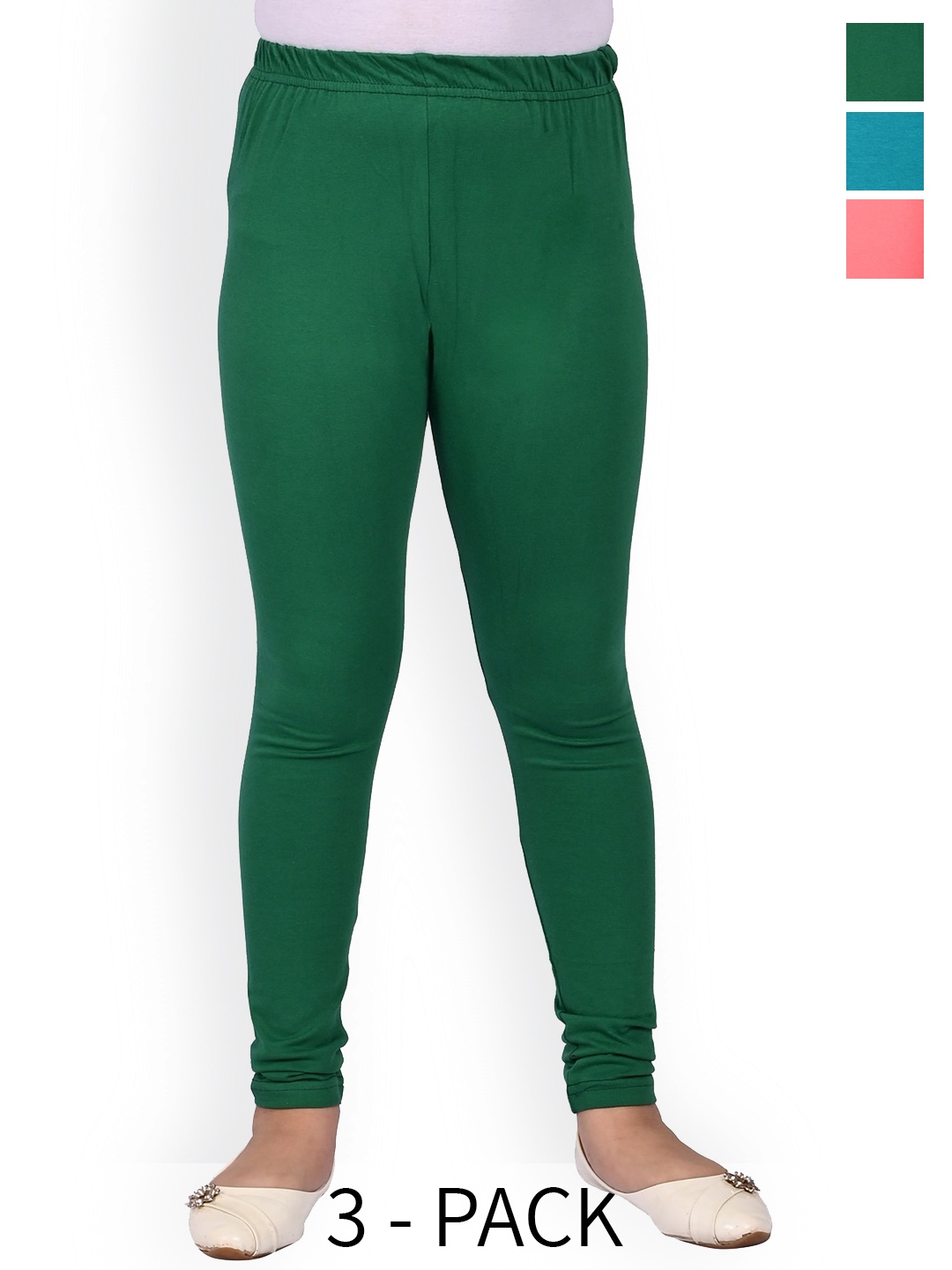 

BAESD Girls Pack Of 3 Slim Fit Churidar Length Leggings, Teal