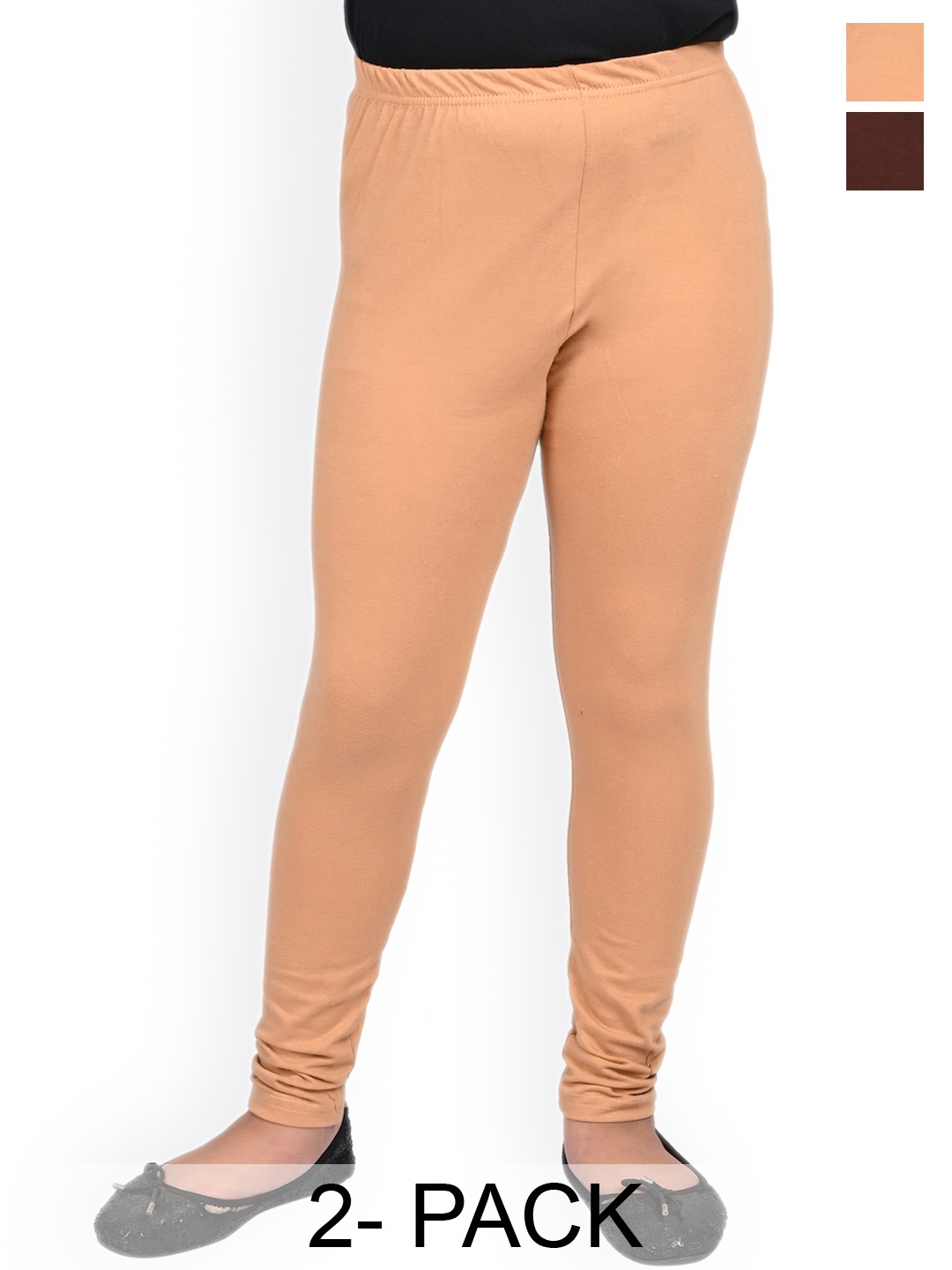 

BAESD Girls Pack Of 2 Slim Fit Churidar Length Leggings, Beige