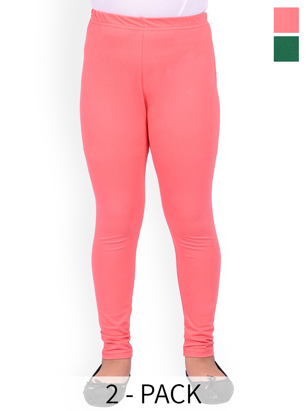 

BAESD Girls Pack Of 2 Slim-Fit Churidar Length Leggings, Green