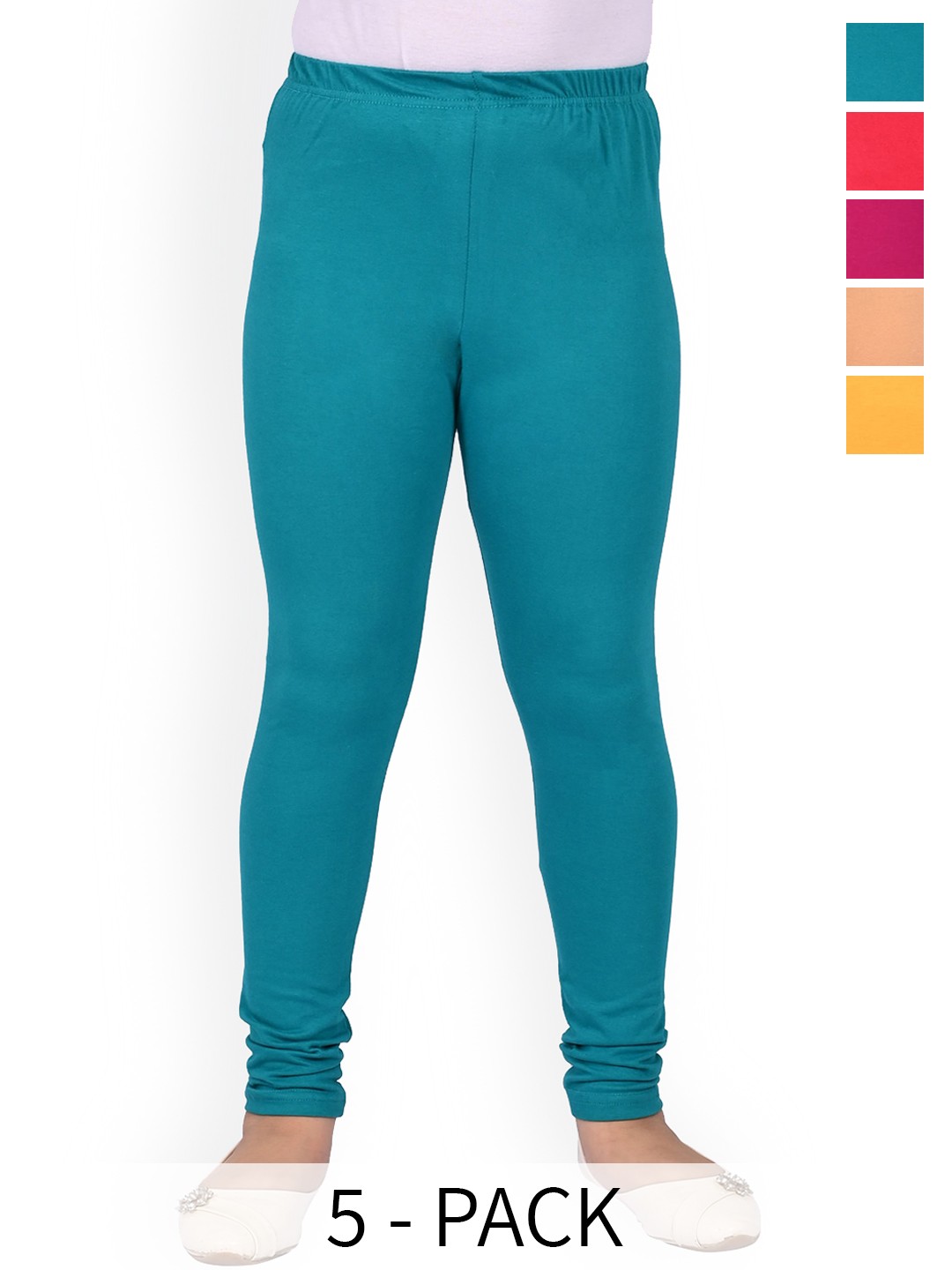 

BAESD Girls Pack Of 5 Slim Fit Churidar Length Slip-On Leggings, Teal