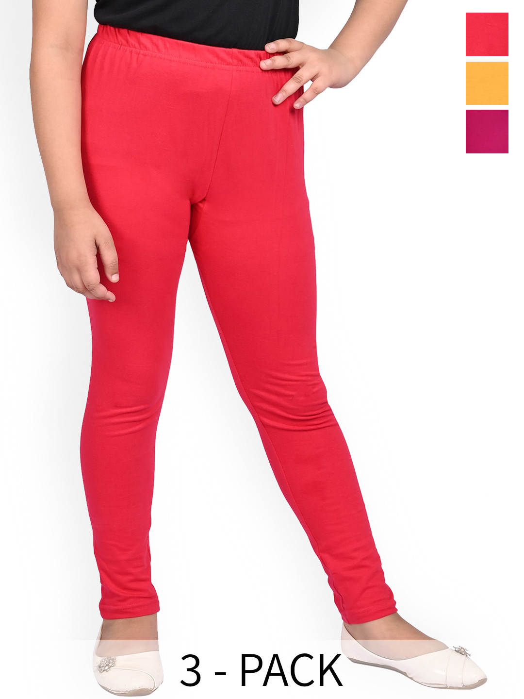 

BAESD Girls Pack Of 3 Slim-Fit Churidar Length Leggings, Yellow