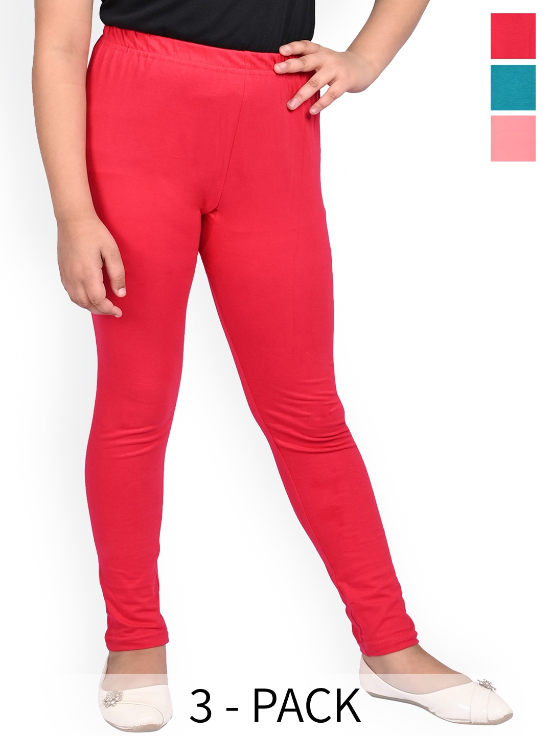 

BAESD Girls Pack Of 3 Slim-Fit Churidar Length Leggings, Red