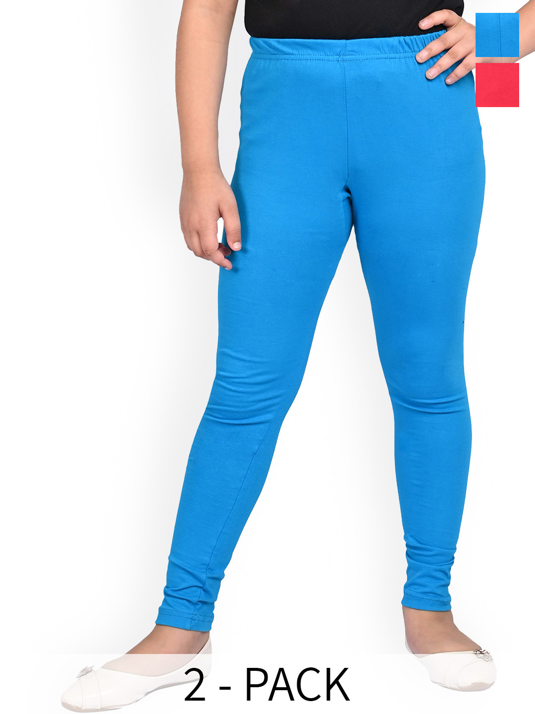 

BAESD Girls Pack Of 2 Slim Fit Churidar Length Leggings, Blue