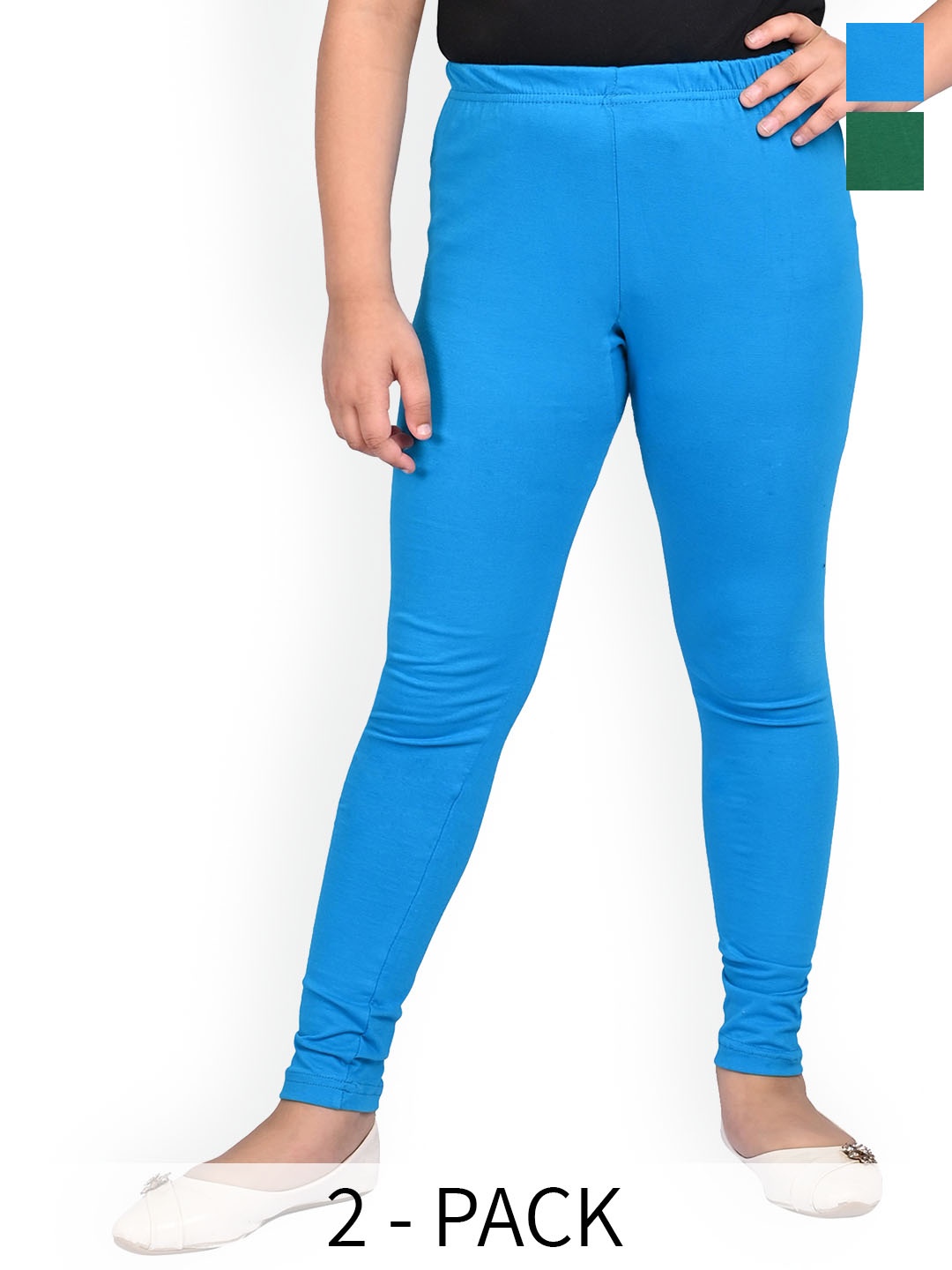 

BAESD Girls Pack Of 2 Slim Fit Churidar-Length Leggings, Blue