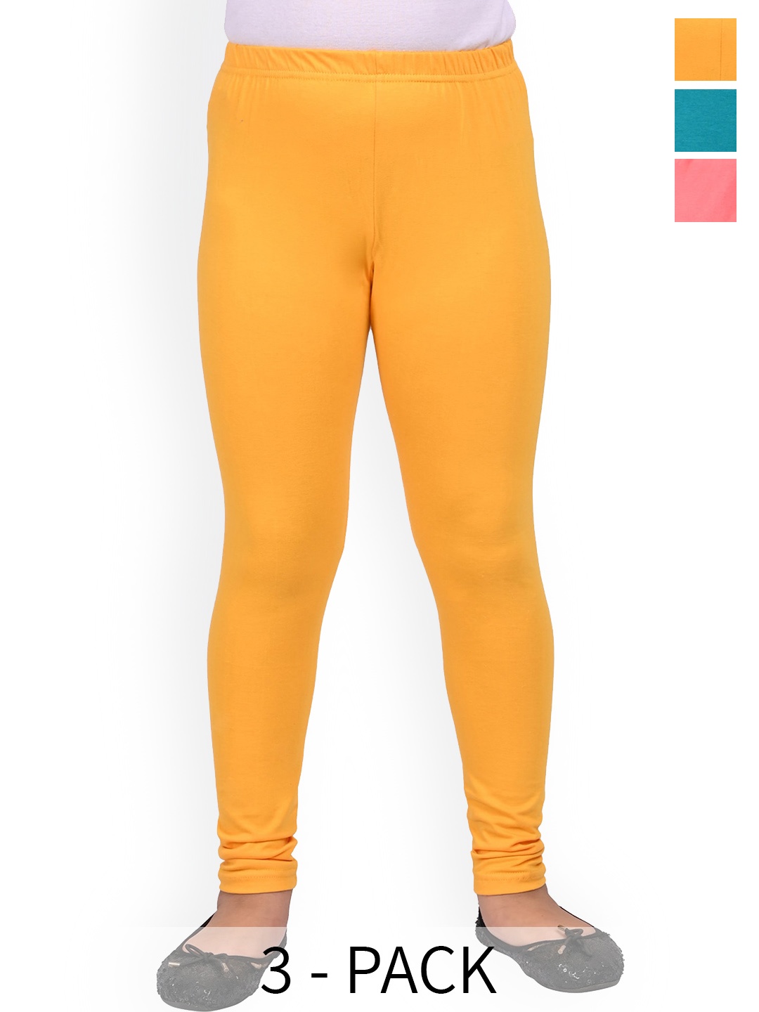 

BAESD Girls Pack Of 3 Slim Fit Churidar Length Leggings, Yellow