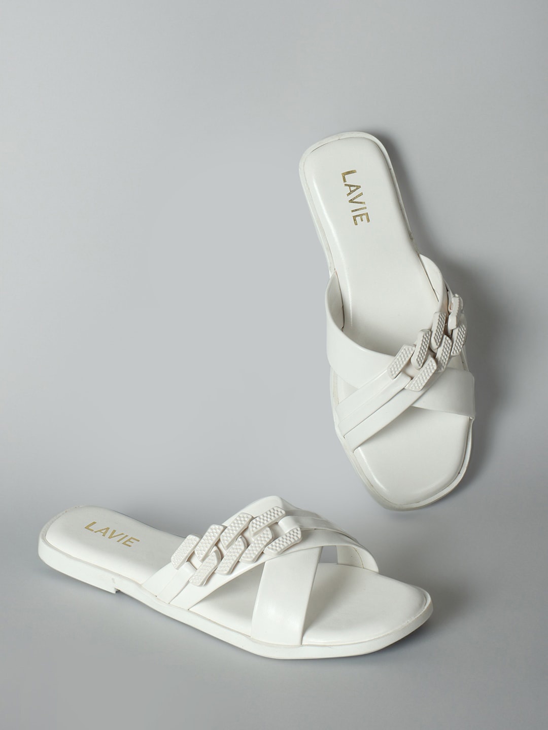 

Lavie Buckles Detail Open Toe Flats, White