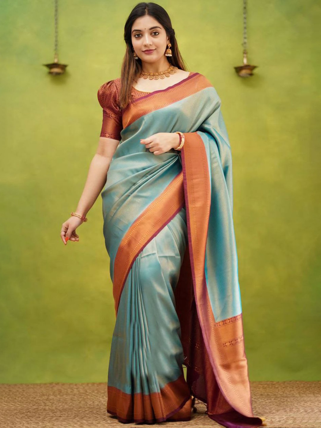 

STH Ethnic Motifs Woven Design Zari Pure Silk Banarasi Saree, Sea green