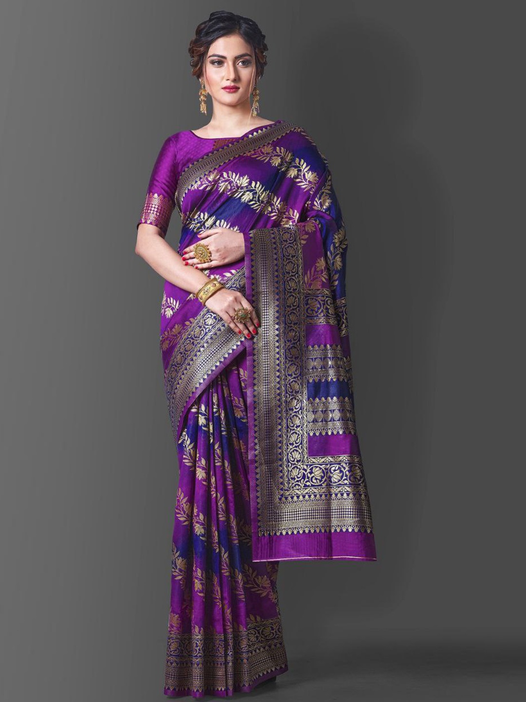 

STH Ethnic Motifs Woven Design Zari Pure Silk Banarasi Saree, Purple